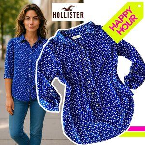 Hollister Co Printed Long-Sleeve Button-Down Shirt Blue | M